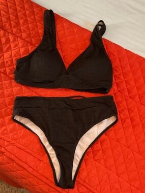 SHEIN Black Textured High-Waist Bikini Set